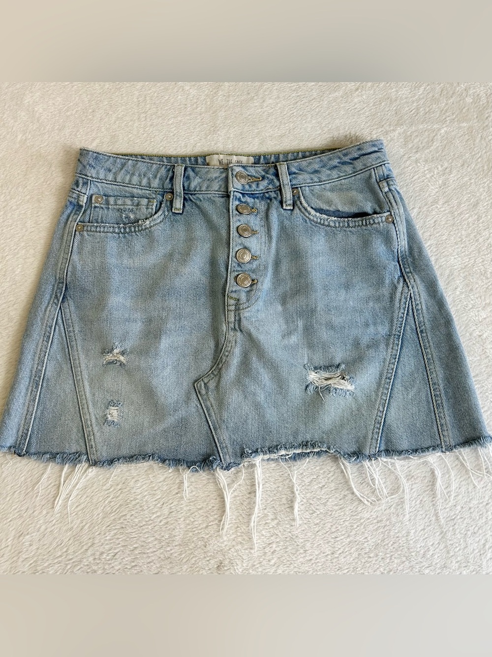 We The Free By Free People Women's Skirt 28 Blue Jean Denim Ripped Mini Raw Hem